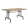 64" Oak and Black Wood and Iron Trestle Base Dining Table