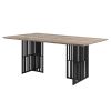 72" Oak And Black Wood And Iron Double Pedestal Base Dining Table