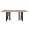 72" Oak And Black Wood And Iron Double Pedestal Base Dining Table