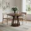 47" Walnut Wood Pedestal Base Round Top Dining Table