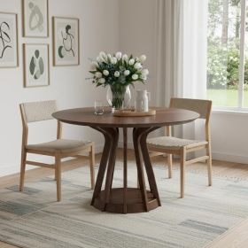 47" Walnut Wood Pedestal Base Round Top Dining Table