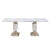 82" White and Natural Faux Marble and Wood Double Pedestal Base Dining Table