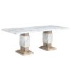 82" White and Natural Faux Marble and Wood Double Pedestal Base Dining Table
