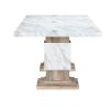 82" White and Natural Faux Marble and Wood Double Pedestal Base Dining Table