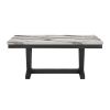 72" White and Black Faux Marble and Wood Trestle Base Dining Table