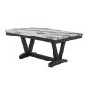 72" White and Black Faux Marble and Wood Trestle Base Dining Table