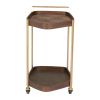 27" Walnut And Brass Wood and Steel Rolling Bar Cart