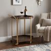 27" Walnut And Brass Wood and Steel Rolling Bar Cart