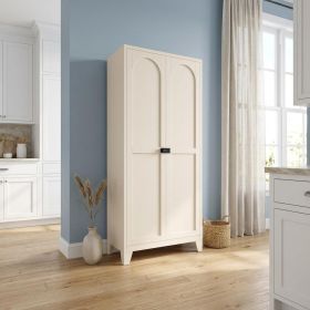 71" Cream Stainless Steel Locking Pantry Or Storage Closet With Arched Panel Doors