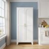 61" White Stainless Steel Pantry Or Storage Closet With Arched Panel Doors