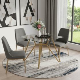 35" Clear and Gold Glass and Steel Square Dining Table