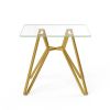 35" Clear and Gold Glass and Steel Square Dining Table