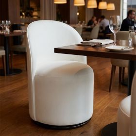 Cream and Black Velvet Curved Back Swivel Dining Arm Chair
