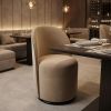 Brown and Black Velvet Curved Back Swivel Dining Arm Chair