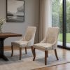 Set of Two Beige And Brown Tufted Velvet And Solid Wood Dining Side Chairs