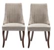 Set of Two Beige And Brown Tufted Velvet And Solid Wood Dining Side Chairs