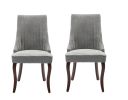 Set of Two Gray And Brown Tufted Velvet And Solid Wood Dining Side Chairs