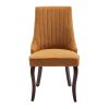 Set of Two Yellow And Brown Linen And Solid Wood Dining Side Chairs