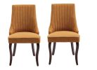 Set of Two Yellow And Brown Linen And Solid Wood Dining Side Chairs