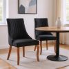 Set of Two Black And Brown Fabric And Solid Wood Dining Side Chairs