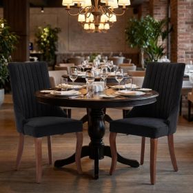 Set of Two Black And Brown Fabric And Solid Wood Dining Side Chairs