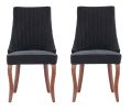Set of Two Black And Brown Fabric And Solid Wood Dining Side Chairs