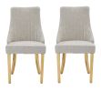 Set of Two Beige And White And Gold Chenille And Stainless Steel Dining Side Chairs