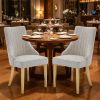Set of Two Beige And White And Gold Chenille And Stainless Steel Dining Side Chairs