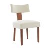 Set of Two Beige And White And Brown Linen And Solid Wood Wing Back Dining Side Chairs