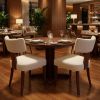 Set of Two Beige And White And Brown Linen And Solid Wood Wing Back Dining Side Chairs