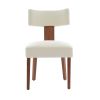 Set of Two Beige And White And Brown Linen And Solid Wood Wing Back Dining Side Chairs