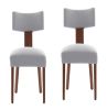 Set of Two Gray And Brown Linen And Solid Wood Dining Side Chairs