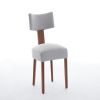 Set of Two Gray And Brown Linen And Solid Wood Dining Side Chairs