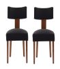 Set of Two Black And Brown Linen And Solid Wood Dining Side Chairs
