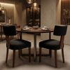 Set of Two Black And Brown Linen And Solid Wood Dining Side Chairs
