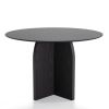 45" Black Solid Wood Pedestal Base Round Top Dining Table