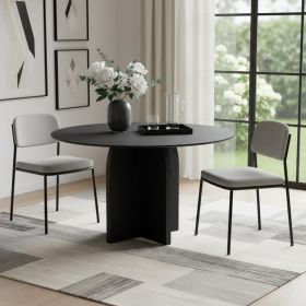 52" Black Solid Wood Pedestal Base Round Top Dining Table