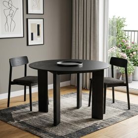 45" Black Solid Wood Round Top Dining Table