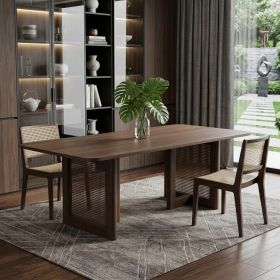 79" Walnut Solid Wood And Rattan Double Pedestal Base Dining Table