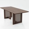 79" Walnut Solid Wood And Rattan Double Pedestal Base Dining Table