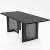 79" Black Solid Wood And Rattan Double Pedestal Base Dining Table