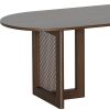 80" Brown Wood And Rattan Double Pedestal Base Oval Dining Table