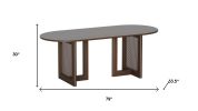 80" Brown Wood And Rattan Double Pedestal Base Oval Dining Table