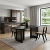79" Black Wood And Rattan Double Pedestal Base Oval Dining Table