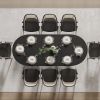 79" Black Wood And Rattan Double Pedestal Base Oval Dining Table