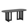 79" Black Wood And Rattan Double Pedestal Base Oval Dining Table