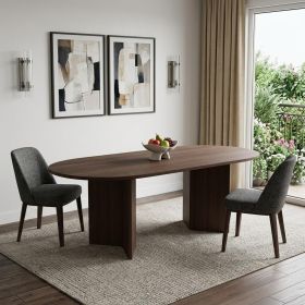 79" Walnut Wood Double Pedestal Base Oval Dining Table