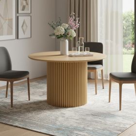 46" Natural Solid Wood Pedestal Base Round Top Dining Table