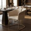 Beige and Gold Faux Leather and Metal Partially Open Back Dining Arm Chair