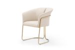 Beige and Gold Faux Leather and Metal Partially Open Back Dining Arm Chair